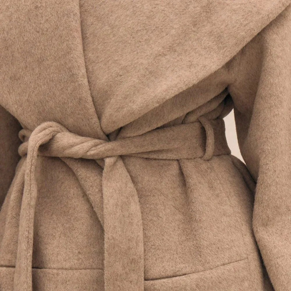 Khaki Elegant Women's Oversized Waterfall Collar Overcoat - Picture 4 of 5